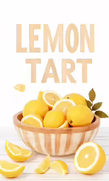 a bowl of lemons is sitting in front of the words lemon tart