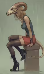 an illustrated girl in red shorts and black boots