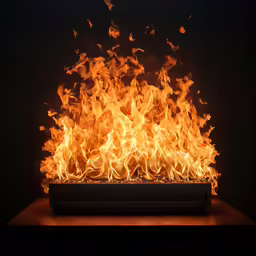 a large fireplace that is blazing with flames