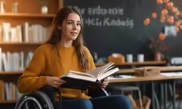 a girl reading an open book and holding it in her hand