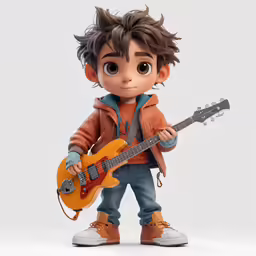 a child with a guitar and orange shirt