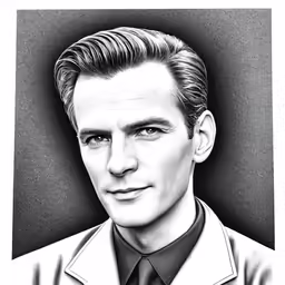 a man in a uniform and tie drawn by a pen