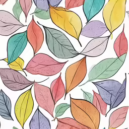 colorful leaves with various sizes and colors on white background