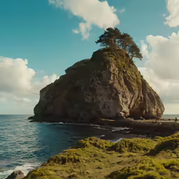 a tree is on an island near the ocean