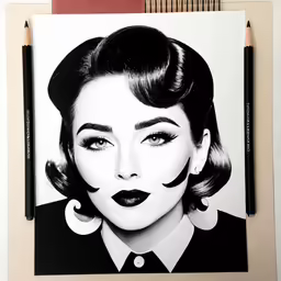 a drawing of marilyn monroe with black and white make up
