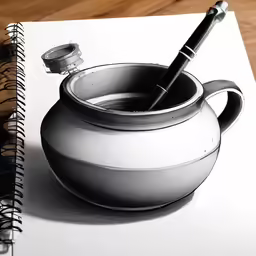 a sketch of a jar with a pen sticking out