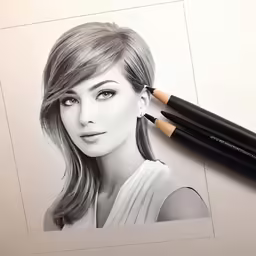 a pencil drawing a picture of a woman