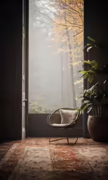 the sun shines through a window and onto the forest