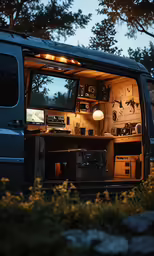 an image of the inside of a van at night