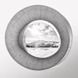 a circle in the middle of a picture of a snowy mountain