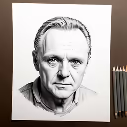 a drawing of a man is shown with two colored pencils