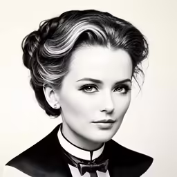 the woman is posing for a black and white photo