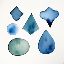 a blue ink drawing shows shapes, lines and drops