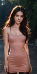 a woman wearing a brown dress with no hair