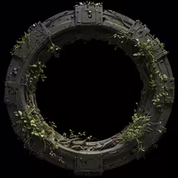 a circular artwork with plants around it