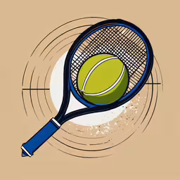 a painting of a tennis racket and ball on a light brown background,an illustrated view of a tennis ball and racket