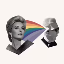 an image of two people with rainbows on their heads