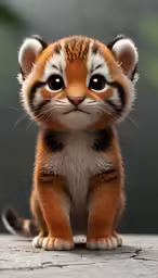 a small tiger cub sits on a wood surface
