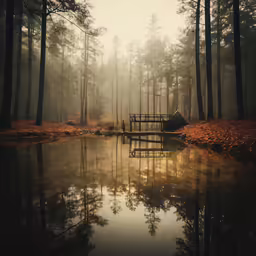 foggy, foggy, and foggy area in a woods with two boats on water