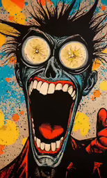 an image of a creepy monster in glasses and with bloody hands