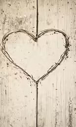 an artistic painting on white wood of a heart drawn in the middle