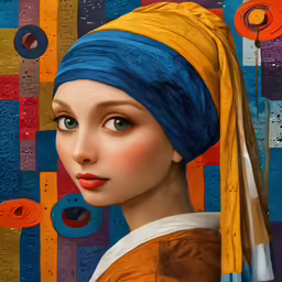 a painting of a woman with a turban looking away from the camera