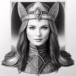 the head and shoulders of a woman wearing armor
