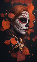 a woman with painted face and a flower in her hair