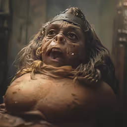 a large, wet, muscular body has an angry look