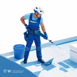 a man dressed in blue with safety gear working