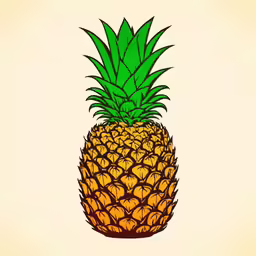 a pineapple on a yellow background with green leaves