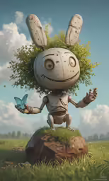 a cartoon of a bunny sitting on top of a rock