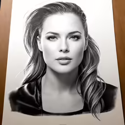 the black and white drawing of a woman with long hair