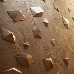 there is a bunch of small pyramids mounted on the side of a building
