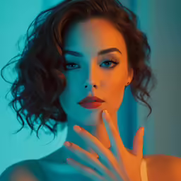 a beautiful woman posing with her hands on her face