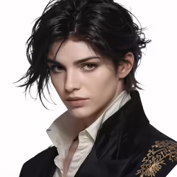 the young woman is wearing black clothing and she has short hair