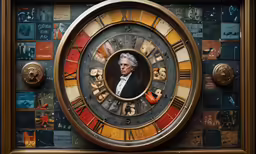 a grandfather clock has been painted with lots of pictures