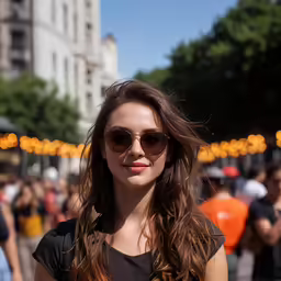a woman with her long hair wearing sunglasses