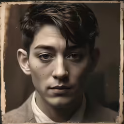 a young man is photographed in sepia from the side