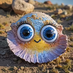 a very odd looking plastic sea urchin on a rock