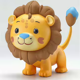 a toy figure of a lion has its paws raised,a small plastic lion toy on a white surface
