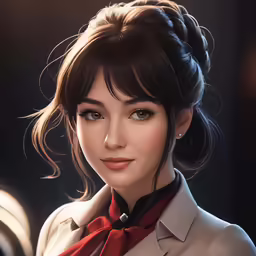 an animated image of a girl with a tie around her neck