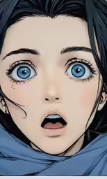 a cartoon picture of a young woman with blue eyes