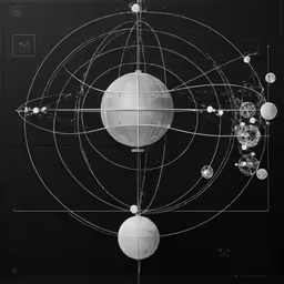a black background with multiple circles and stars