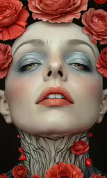 a woman with flowers on her head is shown