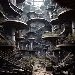 a large building with several floors that have a lot of balconies in the building,the stair stairway is in front of a building