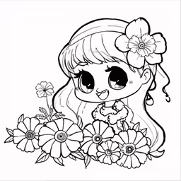 the girl is in flower garden with flowers coloring pages