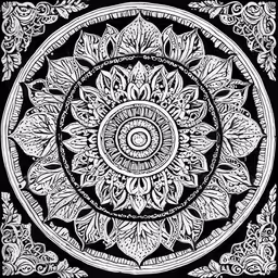 a white pattern on a black background,an abstract black and white drawing of a flower design