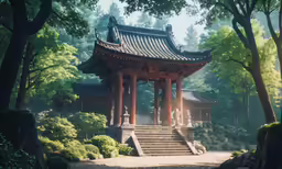 a gazebo sits in the middle of a park
