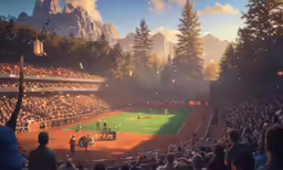a crowd watches a baseball game in a stadium